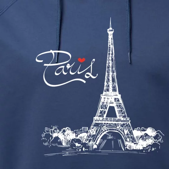 Paris France Eiffel Tower I Love Paris French Souvenir Gift Performance Fleece Hoodie