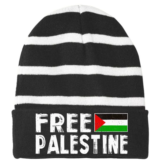 Palestine Flag Free Gaza Palestinian Proud Free Palestine Striped Beanie with Solid Band