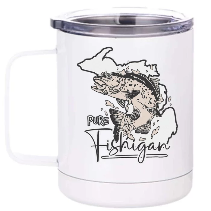 Pure Fishigan Fisherman State Of Michigan Fishing Front & Back 12oz Stainless Steel Tumbler Cup