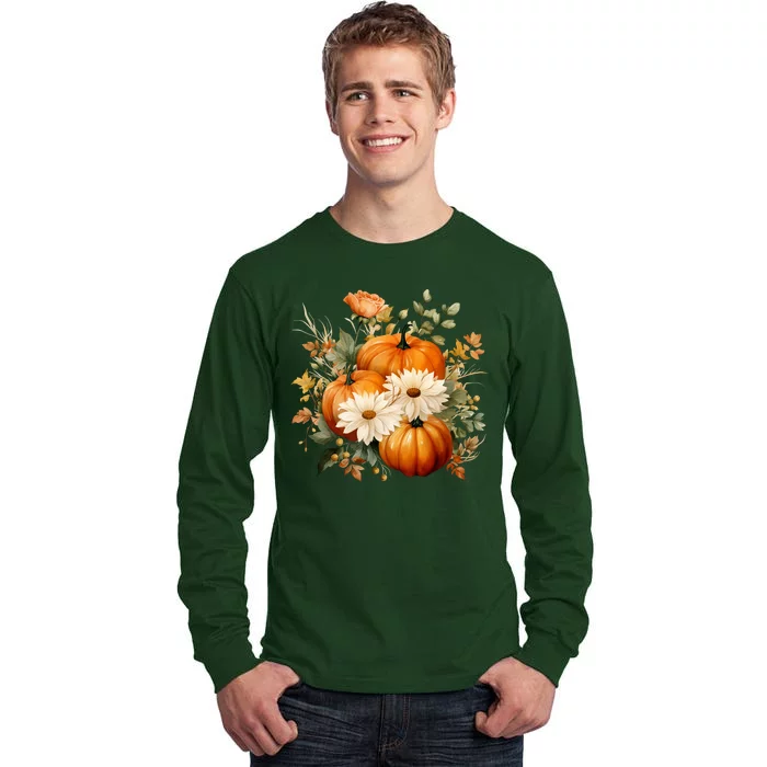 Pumpkin Fall Floral Festive Tall Long Sleeve T-Shirt