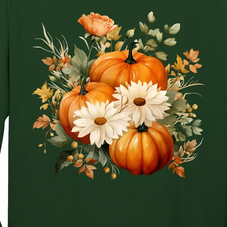 Pumpkin Fall Floral Festive Tall Long Sleeve T-Shirt