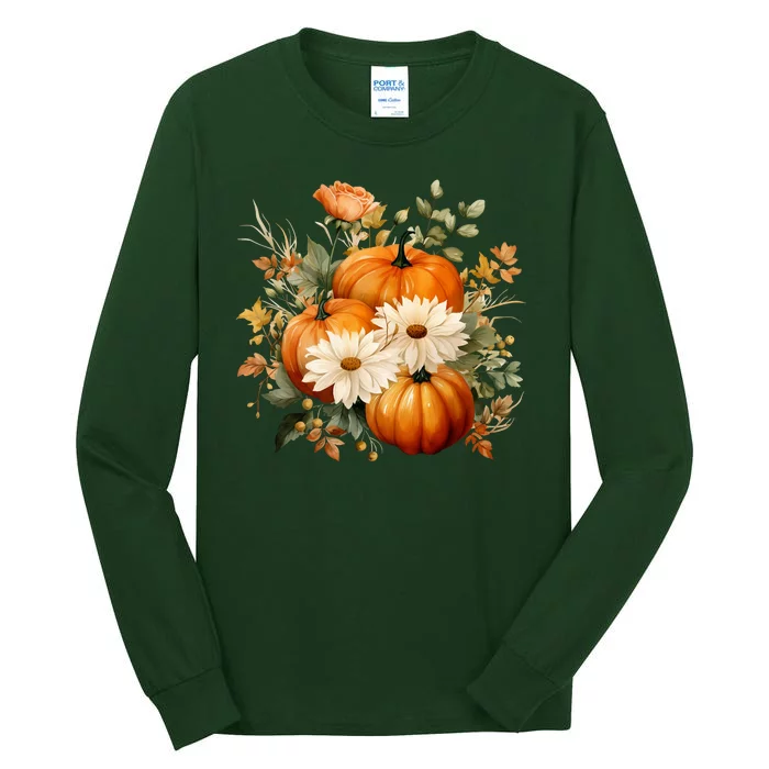 Pumpkin Fall Floral Festive Tall Long Sleeve T-Shirt