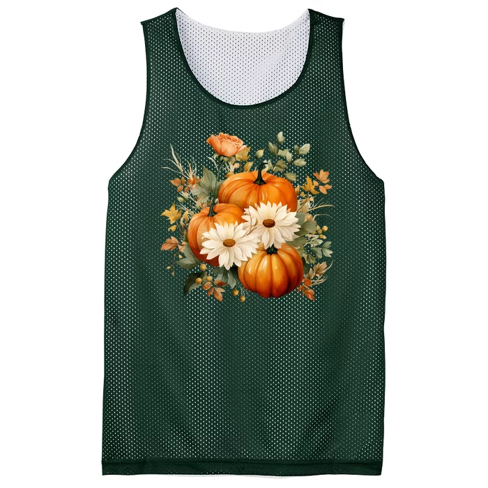 Pumpkin Fall Floral Festive Mesh Reversible Basketball Jersey Tank