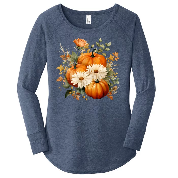 Pumpkin Fall Floral Festive Women's Perfect Tri Tunic Long Sleeve Shirt