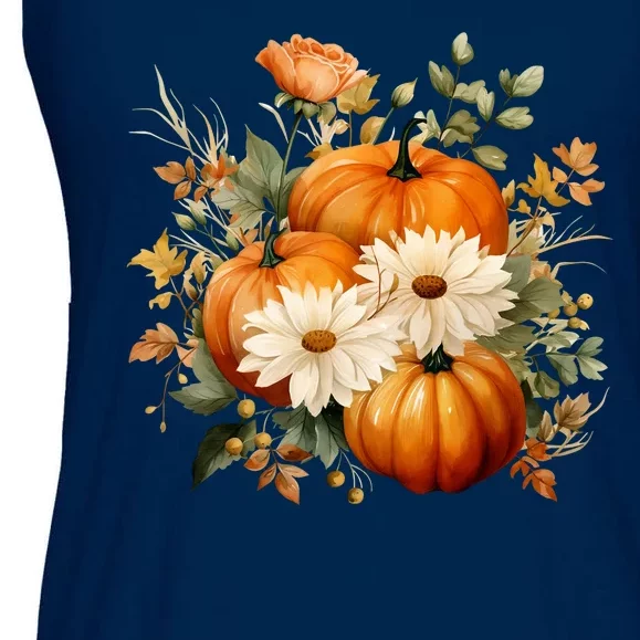 Pumpkin Fall Floral Festive Ladies Essential Flowy Tank