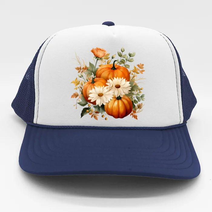 Pumpkin Fall Floral Festive Trucker Hat