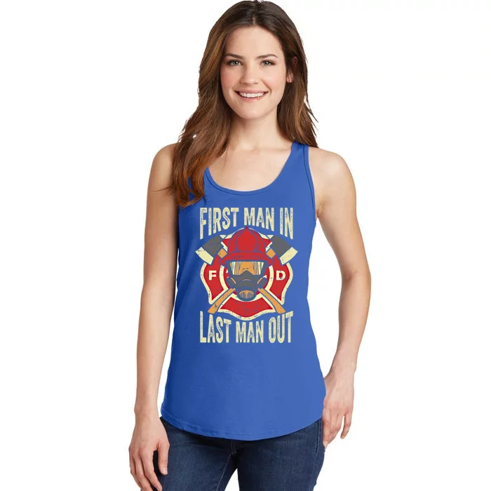 Proud Firefighter First In Last Out Fire Gift Ladies Essential Tank