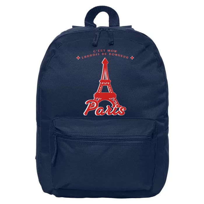 Paris France French This Is My Happy Place Travel Retro Cute 16 in Basic Backpack