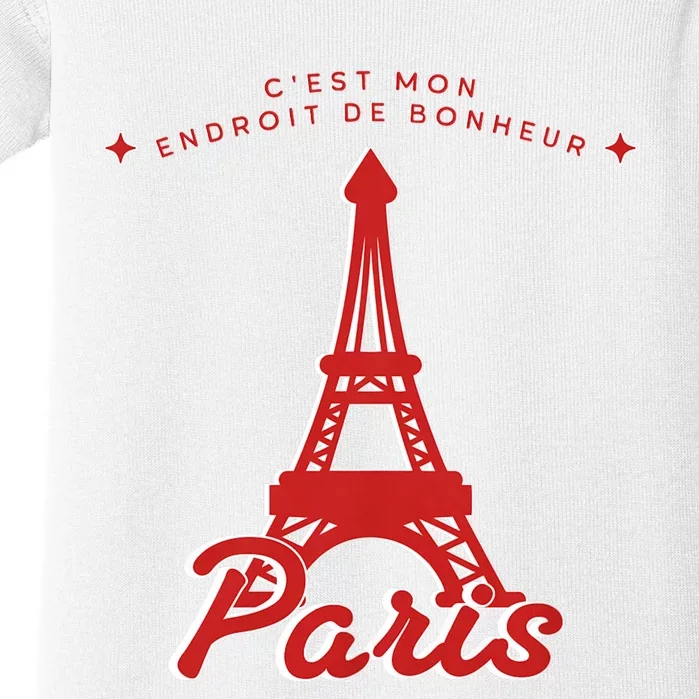 Paris France French This Is My Happy Place Travel Retro Cute Baby Bodysuit