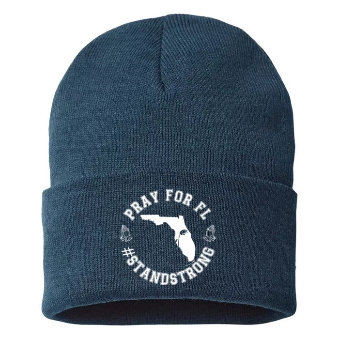 Pray For Florida Stand Strong Hurricane Sustainable Knit Beanie