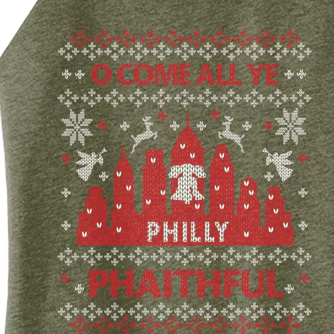 Philly Faithful Funny Philadelphia Philly Fan Ugly Christmas Women’s Perfect Tri Rocker Tank