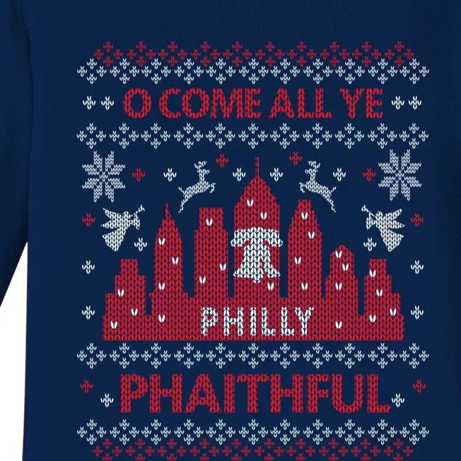 Philly Faithful Funny Philadelphia Philly Fan Ugly Christmas Baby Long Sleeve Bodysuit