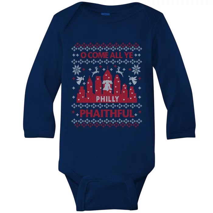 Philly Faithful Funny Philadelphia Philly Fan Ugly Christmas Baby Long Sleeve Bodysuit