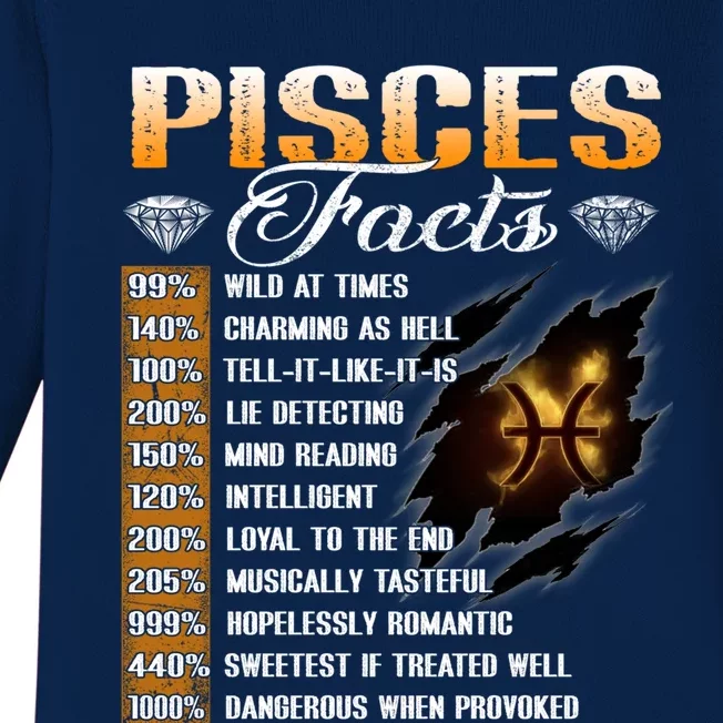 Pisces Facts Funny Zodiac Signs Birthday Funny Gift Cool Gift Baby Long Sleeve Bodysuit