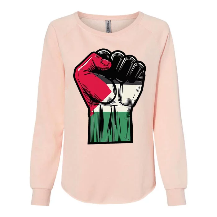 Palestine Flag Fist Peace Womens California Wash Sweatshirt