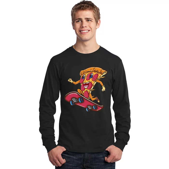 pizza food Funny Pizza Riding Skateboard Long Sleeve Shirt