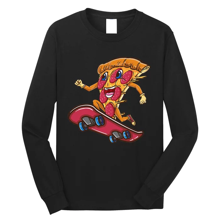 pizza food Funny Pizza Riding Skateboard Long Sleeve Shirt