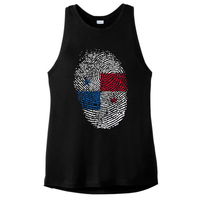 Panamanian Flag Fingerprint Panama Ladies Tri-Blend Wicking Tank