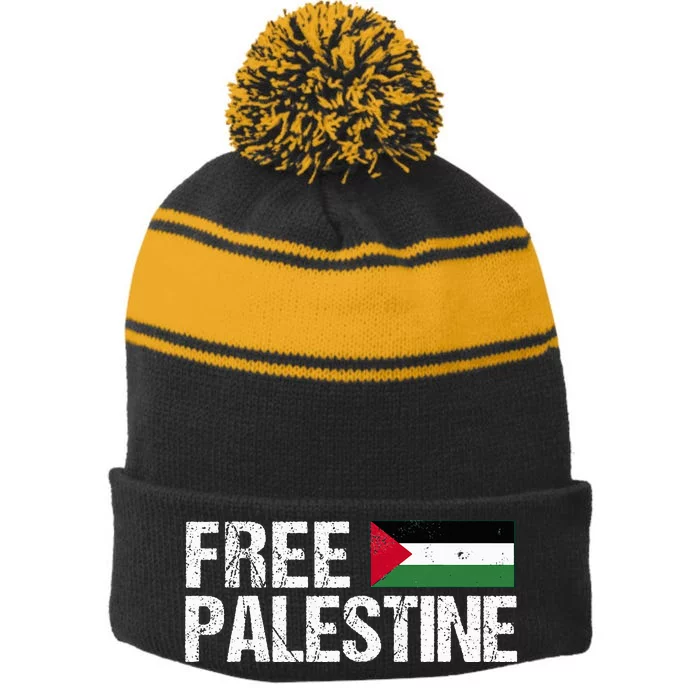 Palestine Flag Free Palestine Stripe Pom Pom Beanie