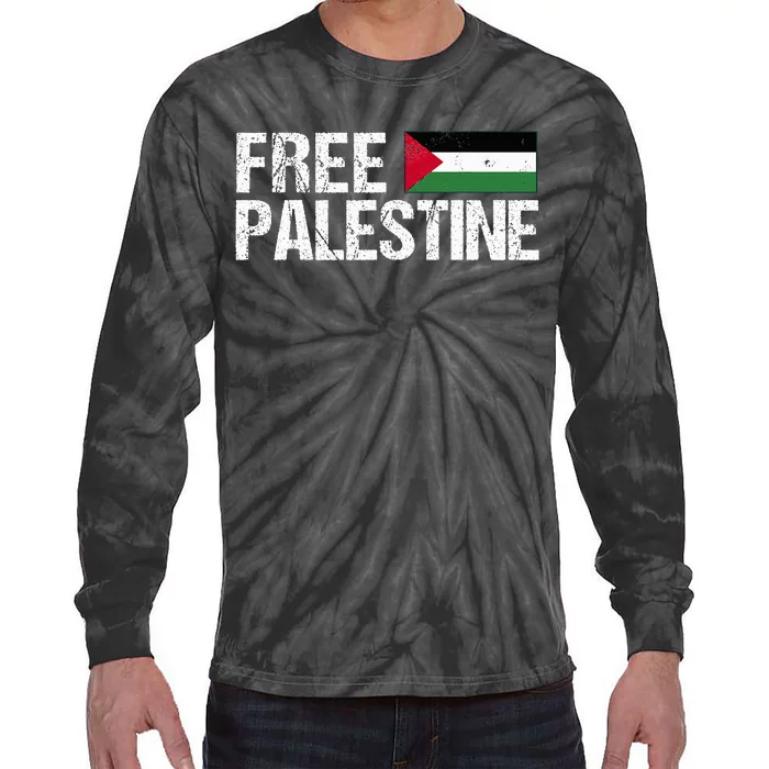 Palestine Flag Free Palestine Tie-Dye Long Sleeve Shirt