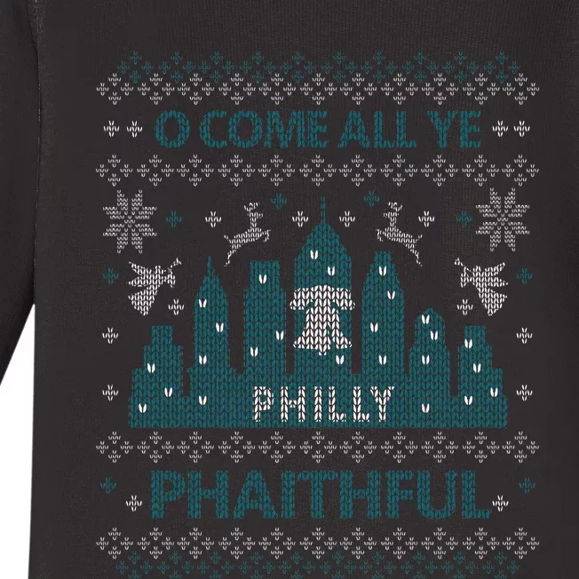 Philly Faithful Funny Philadelphia Philly Fan Ugly Christmas Baby Long Sleeve Bodysuit