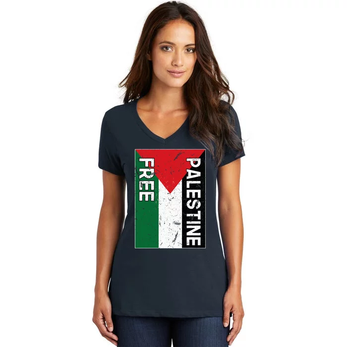 Palestine Flag Free Gaza I Stand With Free Palestine Women's V-Neck T-Shirt