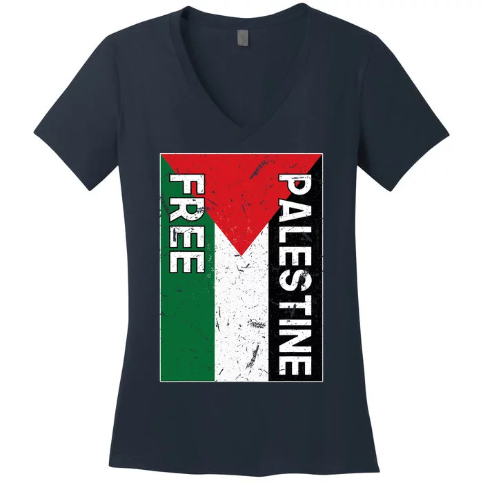 Palestine Flag Free Gaza I Stand With Free Palestine Women's V-Neck T-Shirt