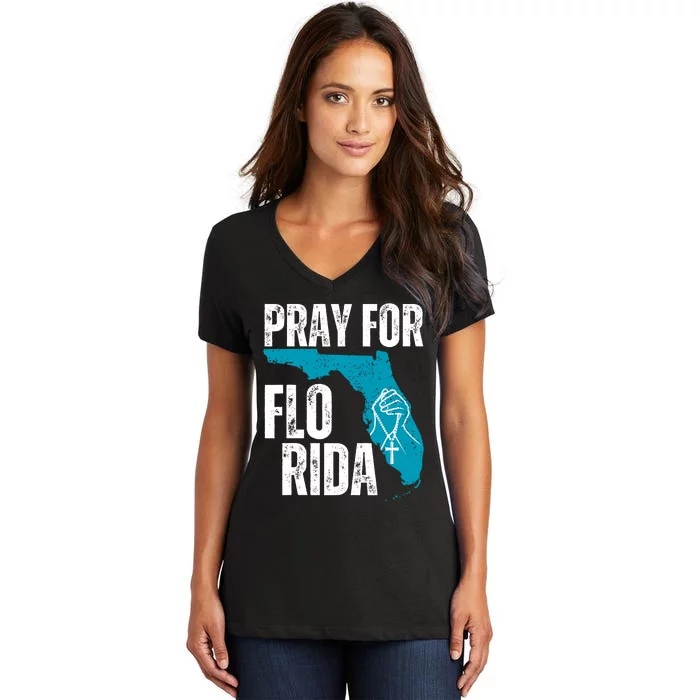 Pray For Florida Tampa Pray For Floridians Hurricane Milton Florida Strong Women's V-Neck T-Shirt