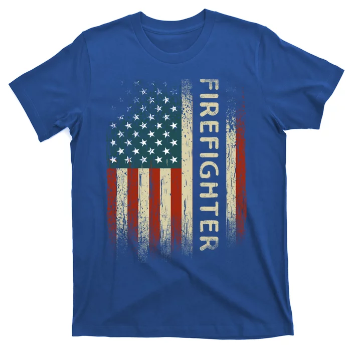 Patriotic Firefighter Funny Gift American Usa Flag Funny Fire Gift T-Shirt