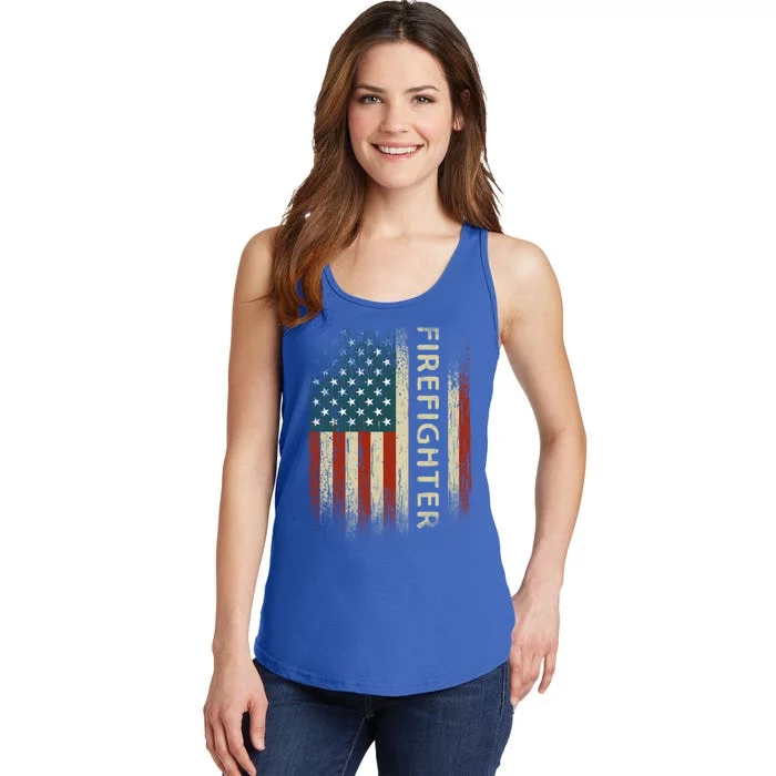 Patriotic Firefighter Funny Gift American Usa Flag Funny Fire Gift Ladies Essential Tank