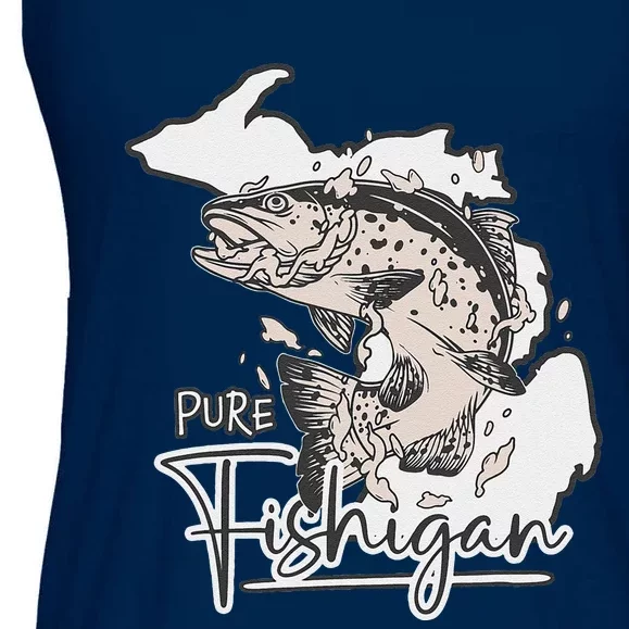 Pure Fishigan Fisherman State Of Michigan Fishing Ladies Essential Flowy Tank