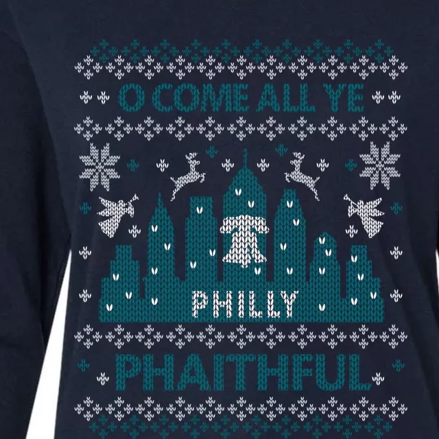 Philly Faithful Funny Philadelphia Philly Fan Ugly Christmas Womens Cotton Relaxed Long Sleeve T-Shirt