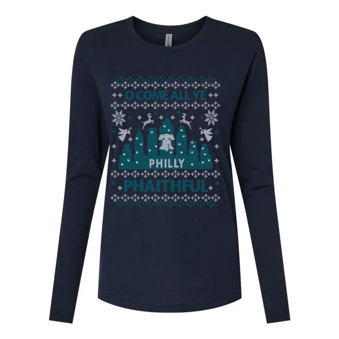 Philly Faithful Funny Philadelphia Philly Fan Ugly Christmas Womens Cotton Relaxed Long Sleeve T-Shirt