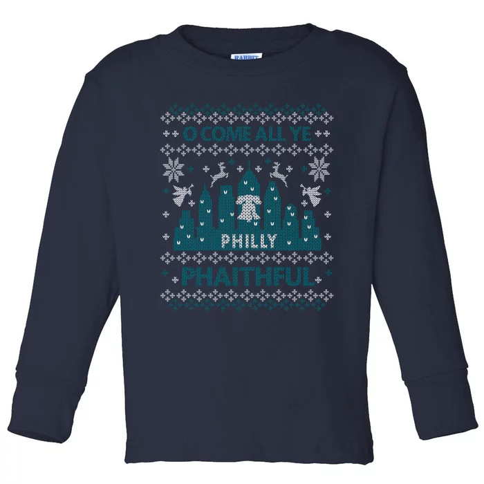 Philly Faithful Funny Philadelphia Philly Fan Ugly Christmas Toddler Long Sleeve Shirt