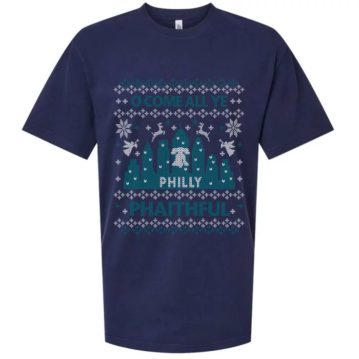 Philly Faithful Funny Philadelphia Philly Fan Ugly Christmas Sueded Cloud Jersey T-Shirt