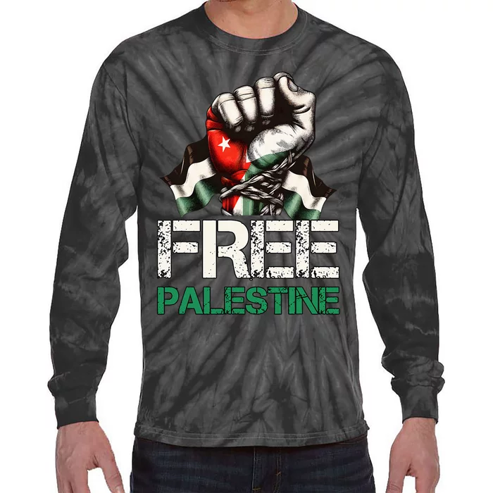 Palestine Flag Free Palestine Save Gaza Strip Tie-Dye Long Sleeve Shirt