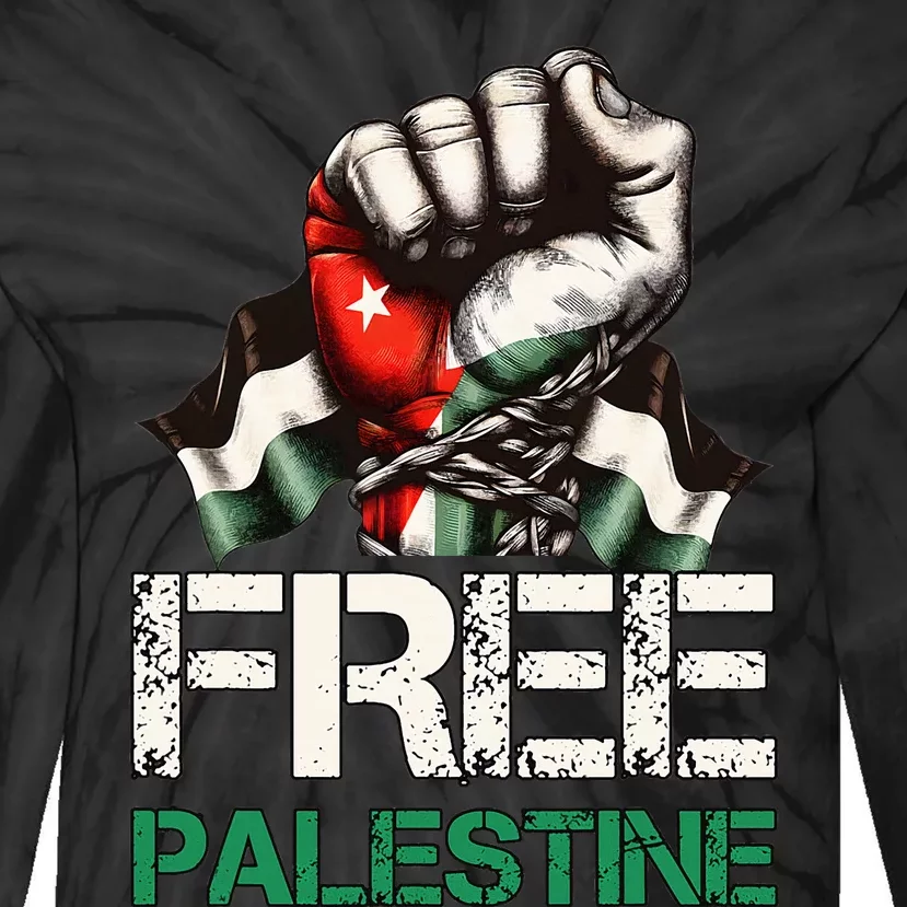 Palestine Flag Free Palestine Save Gaza Strip Tie-Dye Long Sleeve Shirt