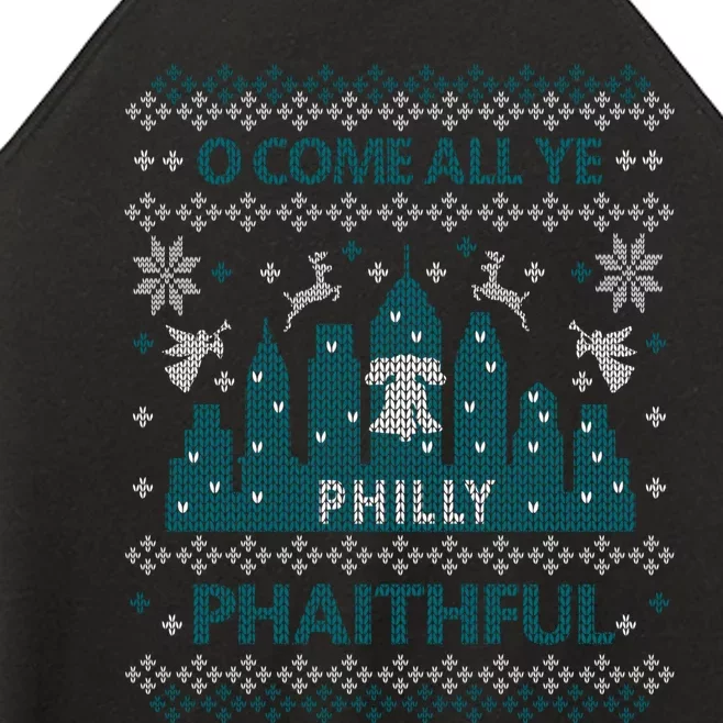 Philly Faithful Funny Philadelphia Philly Fan Ugly Christmas Women’s Perfect Tri Rocker Tank