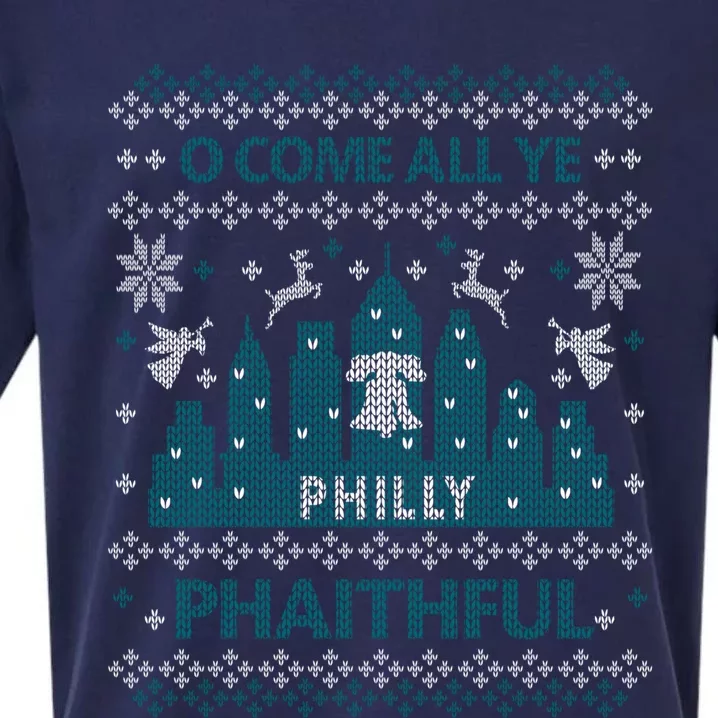 Philly Faithful Funny Philadelphia Philly Fan Ugly Christmas Sueded Cloud Jersey T-Shirt