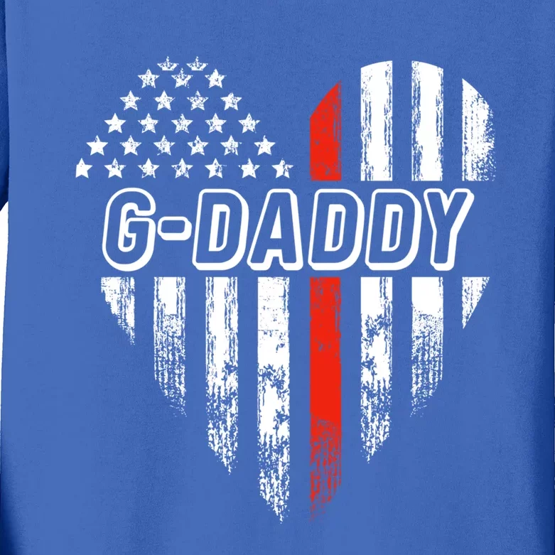 Proud Firefighter Gdaddy American Flag Heart Gift Kids Long Sleeve Shirt