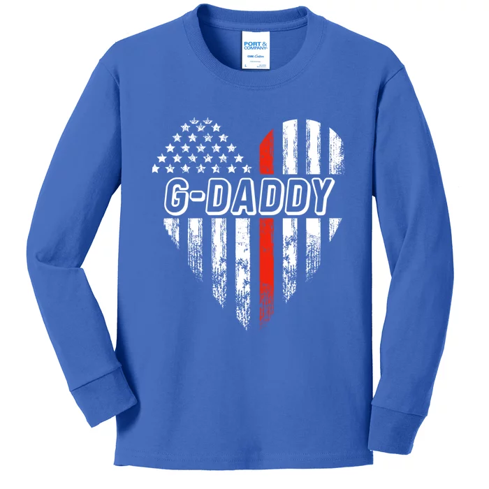 Proud Firefighter Gdaddy American Flag Heart Gift Kids Long Sleeve Shirt