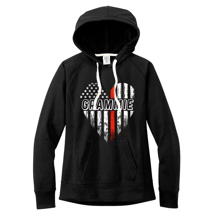 Proud Firefighter Grammie American Flag Heart Cool Gift Women's Fleece Hoodie