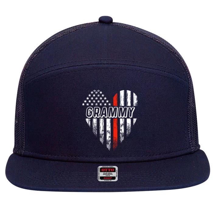 Proud Firefighter Grammy American Flag Heart Gift 7 Panel Mesh Trucker Snapback Hat