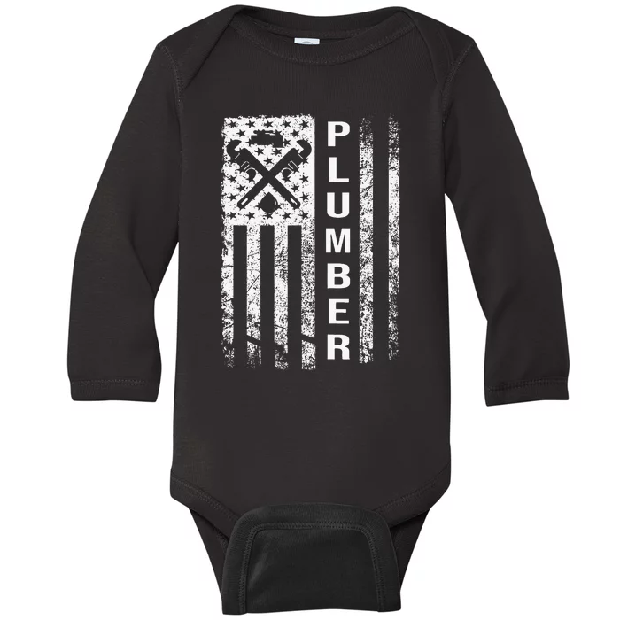 Plumber Flag Gifts For Plumbers Funny Plumbing Outfit Baby Long Sleeve Bodysuit