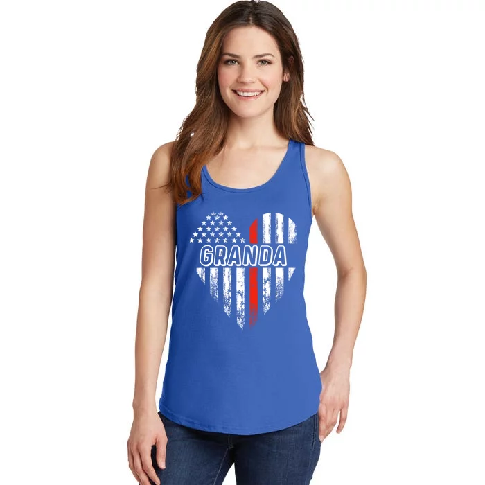 Proud Firefighter Granda American Flag Heart Gift Ladies Essential Tank