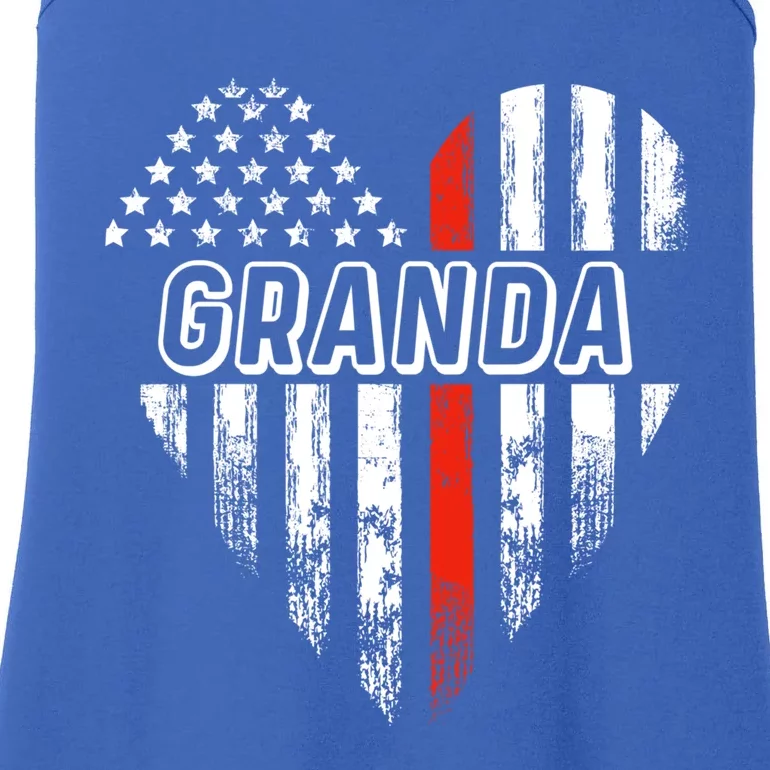 Proud Firefighter Granda American Flag Heart Gift Ladies Essential Tank