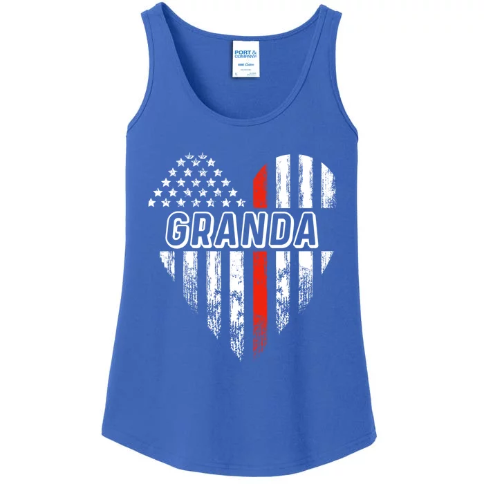 Proud Firefighter Granda American Flag Heart Gift Ladies Essential Tank