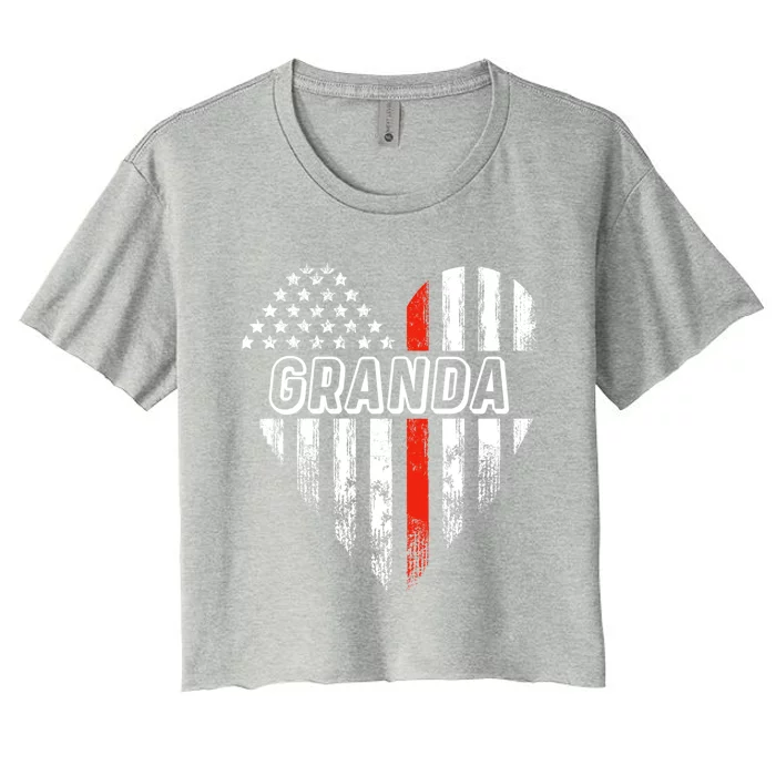 Proud Firefighter Granda American Flag Heart Gift Women's Crop Top Tee