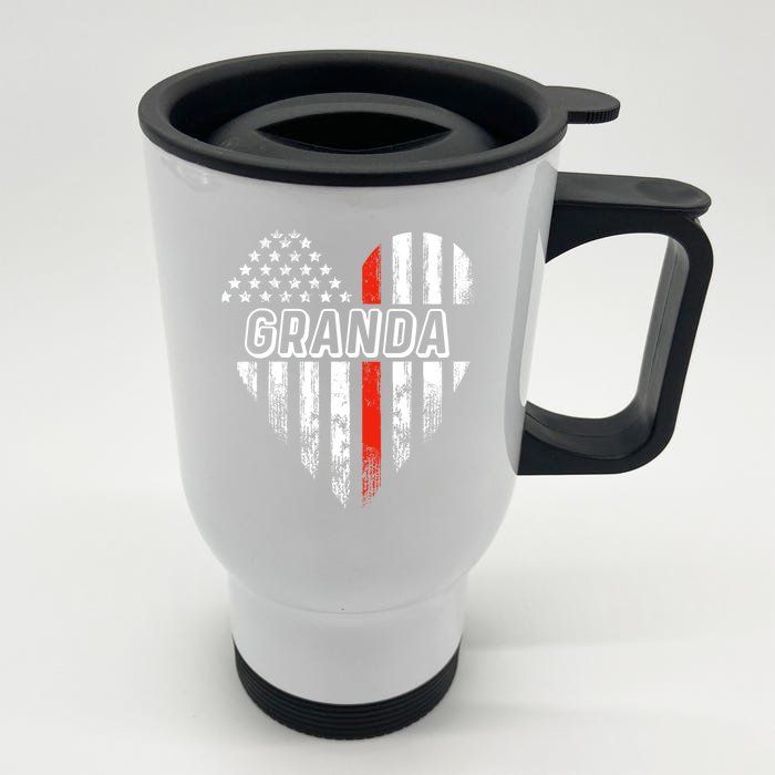 Proud Firefighter Granda American Flag Heart Gift Front & Back Stainless Steel Travel Mug