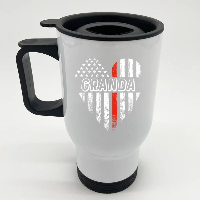 Proud Firefighter Granda American Flag Heart Gift Front & Back Stainless Steel Travel Mug